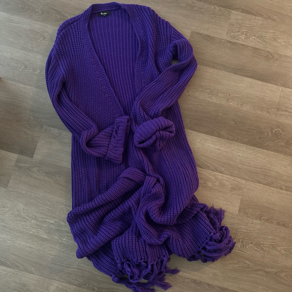 Hanifa Miya Purple Knit Cardigan with Fringe